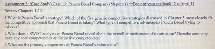  Assignment 8: (Case Study) Case 13: Panera Bread Company (50 points)