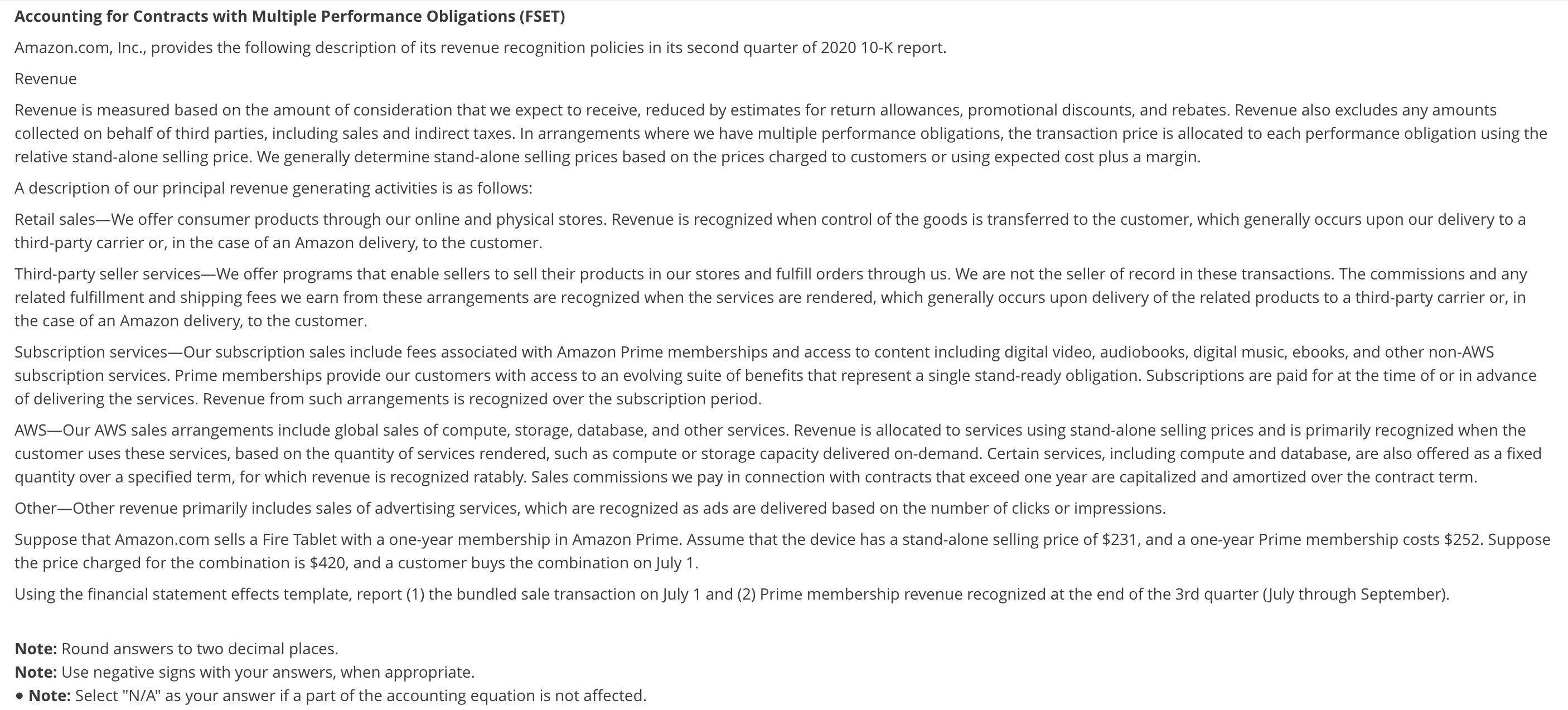 Please help me!! Accounting for Contracts with Multiple Performance Obligations (FSET) Amazon.com,