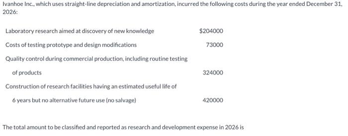 ASAP PLS CORRECT ANSWER ONLY TY:) Ivanhoe Inc., which uses straight-line depreciation