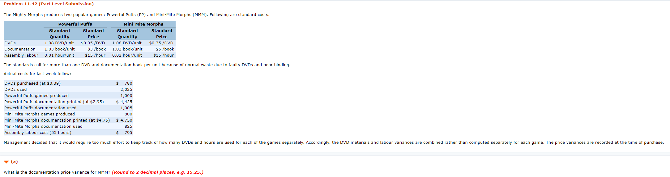 Problem 11.42 (Part Level Submission) The Mighty Morphs produces two popular