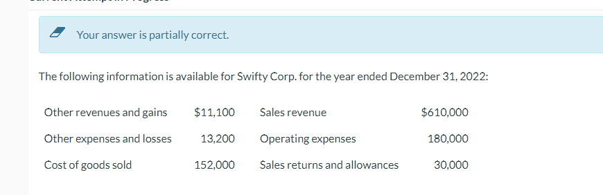 help please Your answer is partially correct. The following information is available