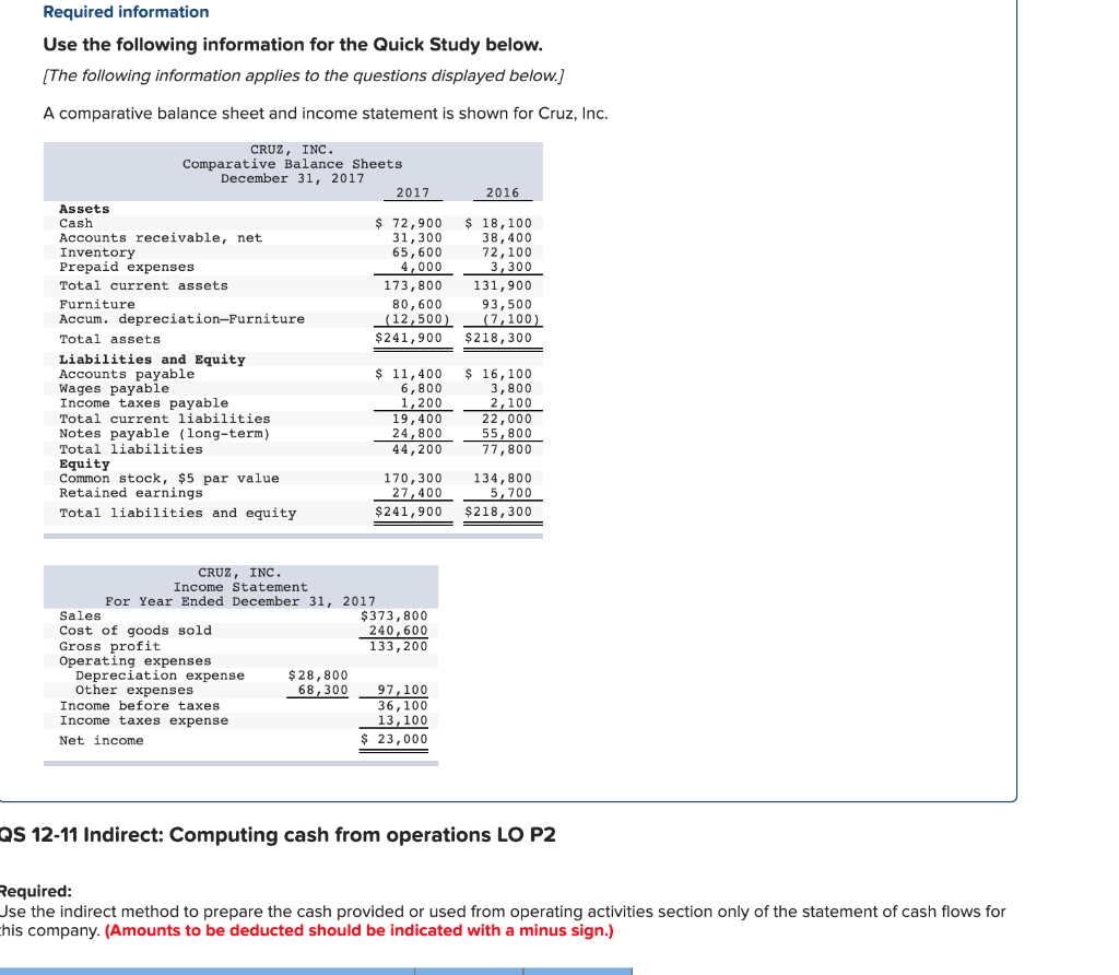 Required information Use the following information for the Quick Study below.