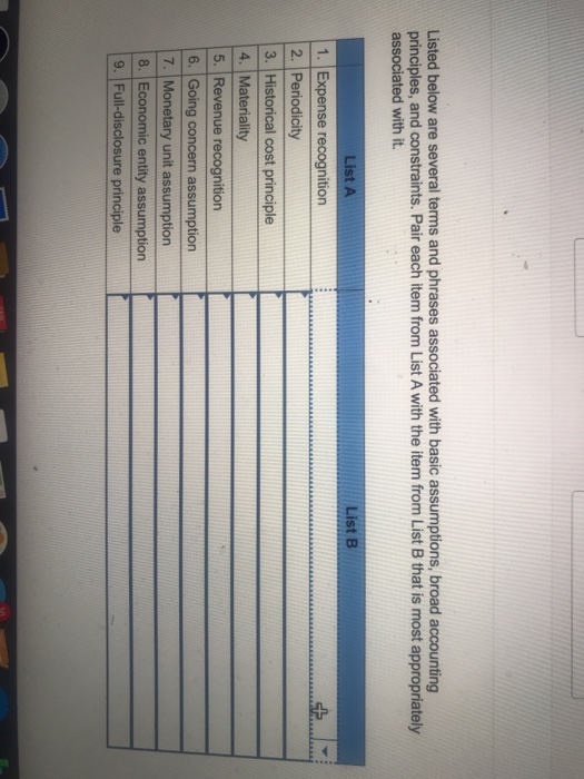  Listed below are several terms and phrases associated with basic assumptions,