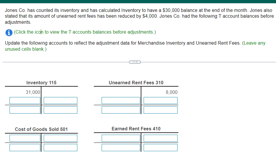 Jones Co. has counted its inventory and has calculated Inventory to