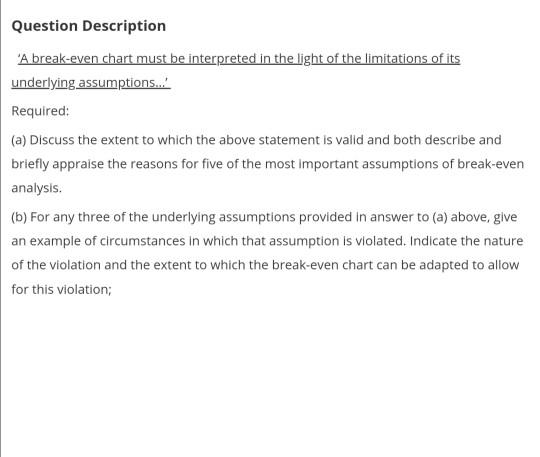  Please solve this problem urgently Question Description 'A break-even chart must