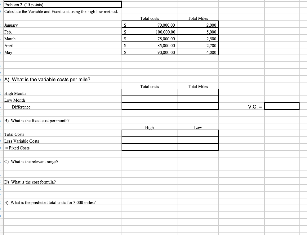 Calculate the Variable and Fixed cost using the high low method.