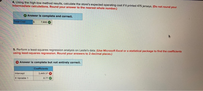 a linear equation (y = a + bx) for estimating Leslie's operating