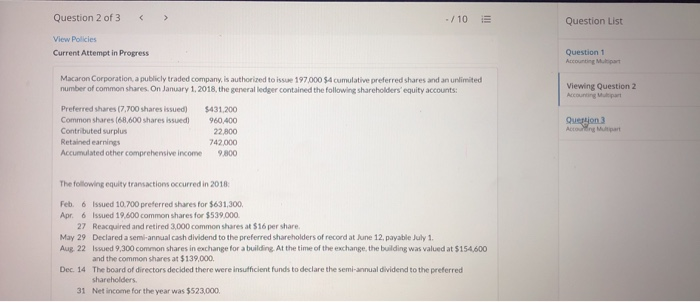 Question 2 of 3 - / 10 E Question List View