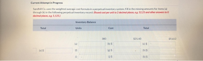 formula in a perpetual inventory system. Fill in the missing amounts for