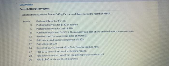  View Policies Current Attempt in Progress Selected transactions for Sunland's Dog
