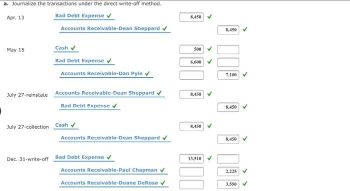bad debt expense! Thank you for your help. Entries for Bad Debt