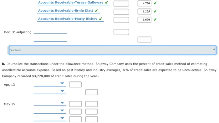 Expense under the Direct Write-Off and Allowance Methods The following selected transactions