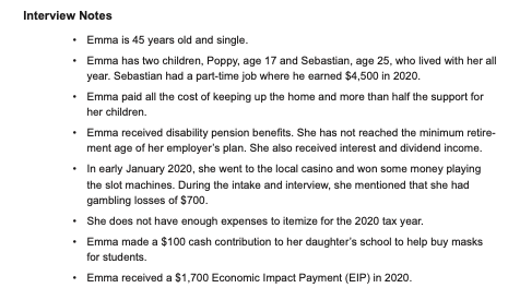 Interview Notes Emma is 45 years old and single. . Emma