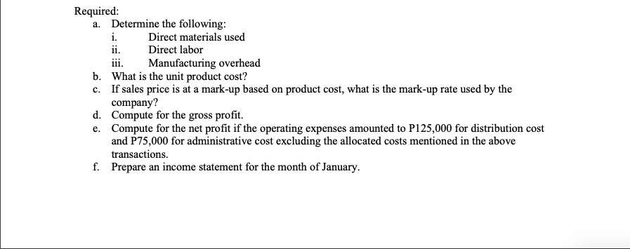 Jan 2 Purchased on account 1,000 units of Material X at P20