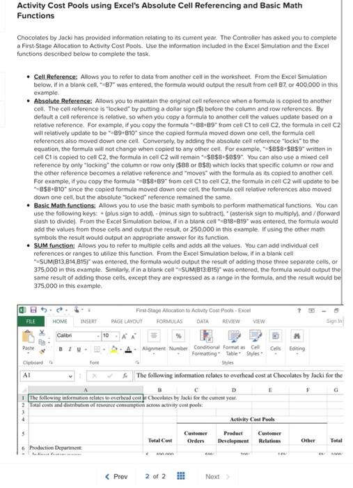  Activity Cost Pools using Excel's Absolute Cell Referencing and Basic Math