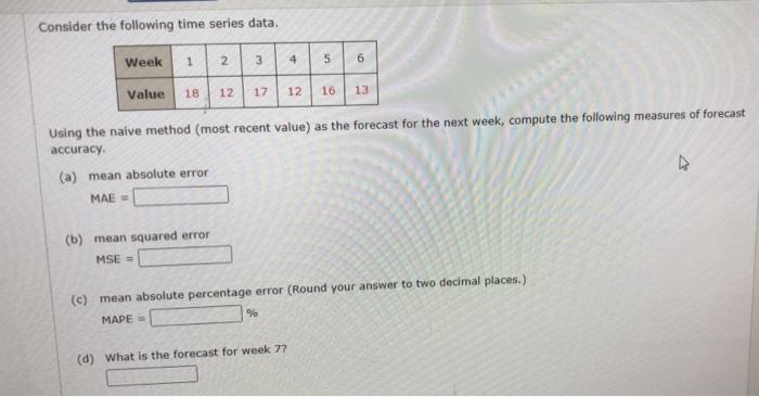  Consider the following time series data. Week 1 2 3 4
