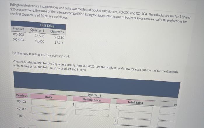  this is all one question. please answer all parts Edington Electronics