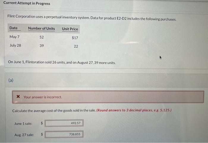 Flint Corporation uses perpetual inventory system. Data for product E2-D2 includes the