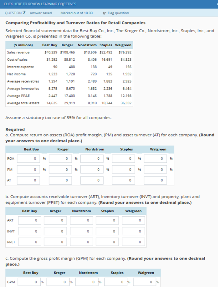  CLICK HERE TO REVMEW LEARNING OBECTIVES QUESTION 7 Answer saved Marked