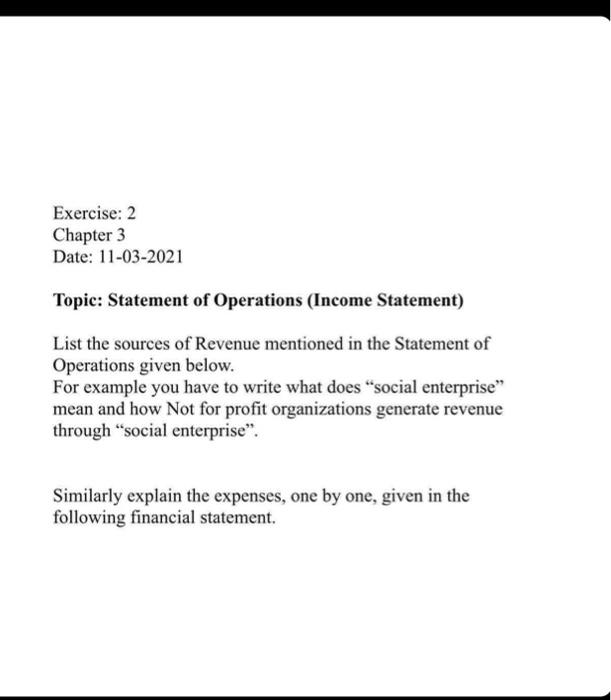 Date: 11-03-2021 Topic: Statement of Operations (Income Statement) List the sources of