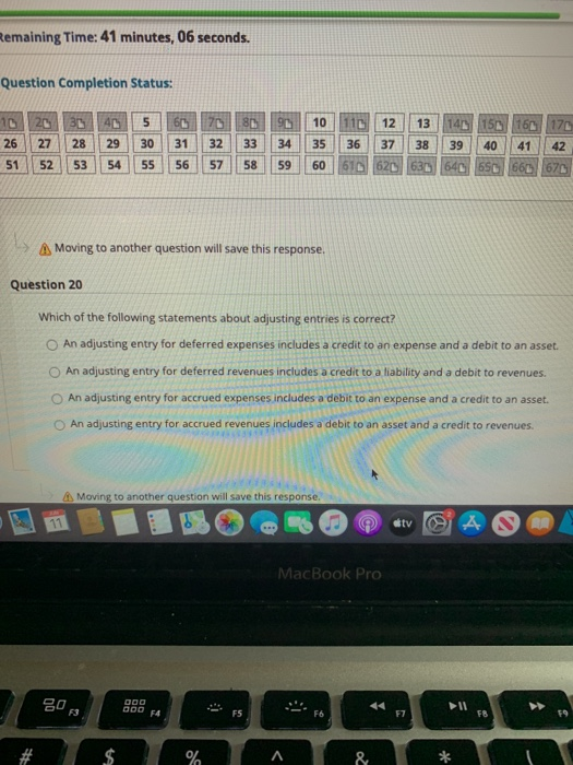  Remaining Time: 41 minutes, 06 seconds. Question Completion Status: 10 40
