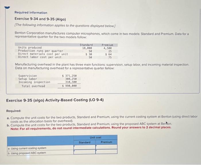 please help Required information Exercise 9-34 and 9-35 (Algo) [The following information