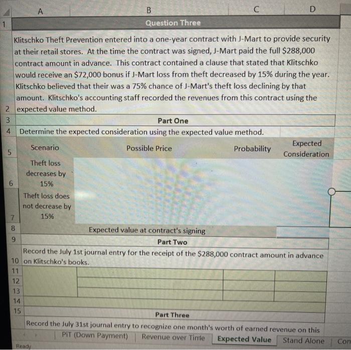  Intermediate Accounting A B C D 1 Question Three Klitschko Theft
