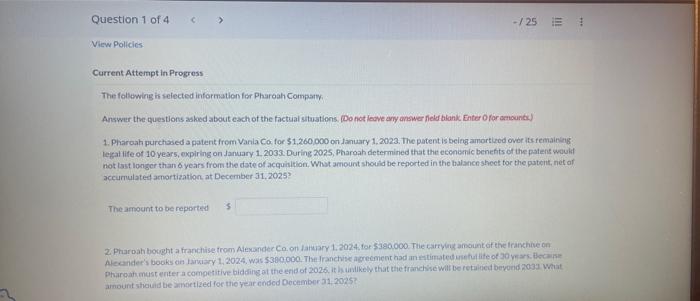  Current Attempt in Progress The follewing is selected information for Pharoah