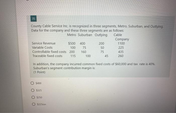 35- help magiral or intermediate accouting 35 County Cable Service Inc. is