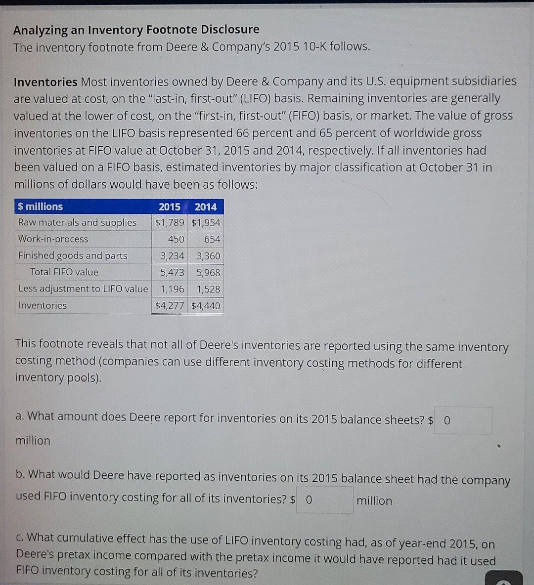 Analyzing an Inventory Footnote Disclosure The inventory footnote from Deere &