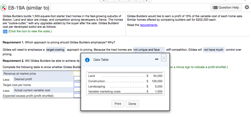  %EB-19A (similar to) Question Help * Gildea Builders builds 1,500-square-foot starter