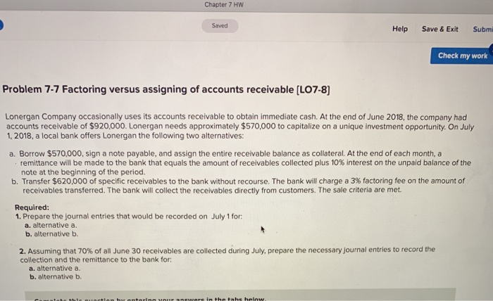  please show steps Chapter 7 HW Saved Help Save & Exit