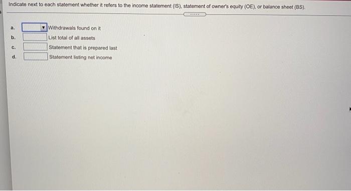  Indicate next to each statement whether it refers to the income
