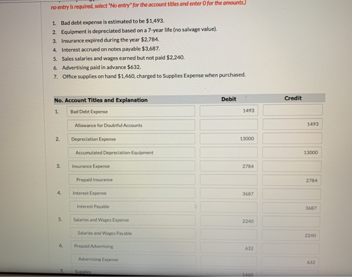  no entry is required, select "No entry" for the account titles