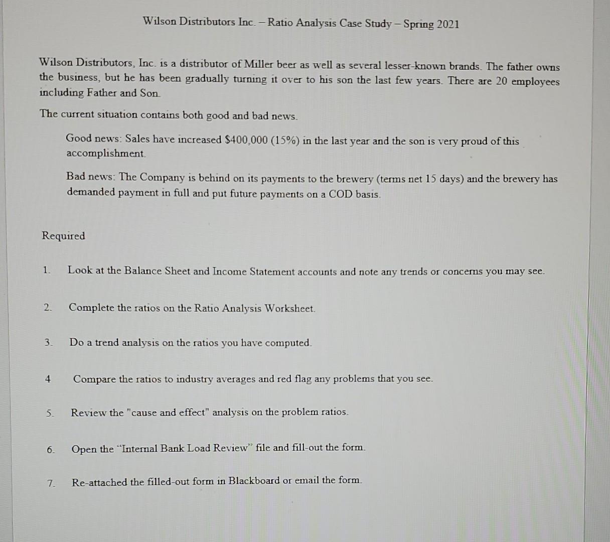  Wilson Distributors Inc. - Ratio Analysis Case Study - Spring 2021