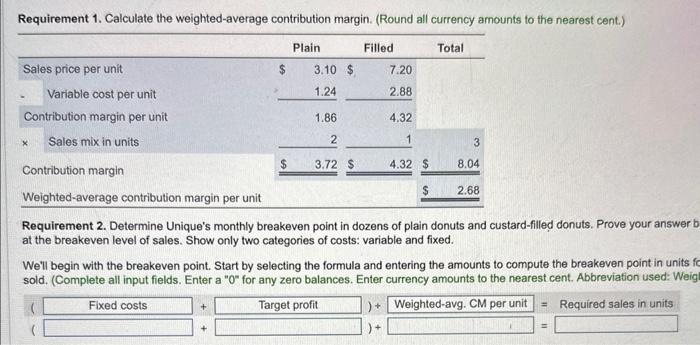  Requirement 1. Calculate the weighted-average contribution margin. (Round all currency amounts