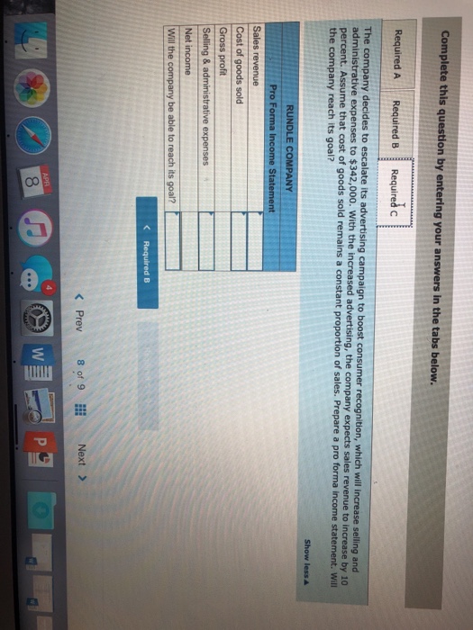 year's projected income statement. Cost of goods sold Gross profit Selling& $1,900,000