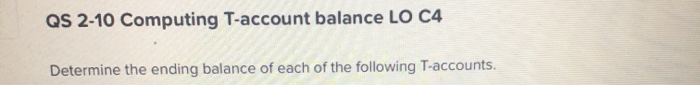  QS 2-10 Computing T-account balance LO C4 Determine the ending balance