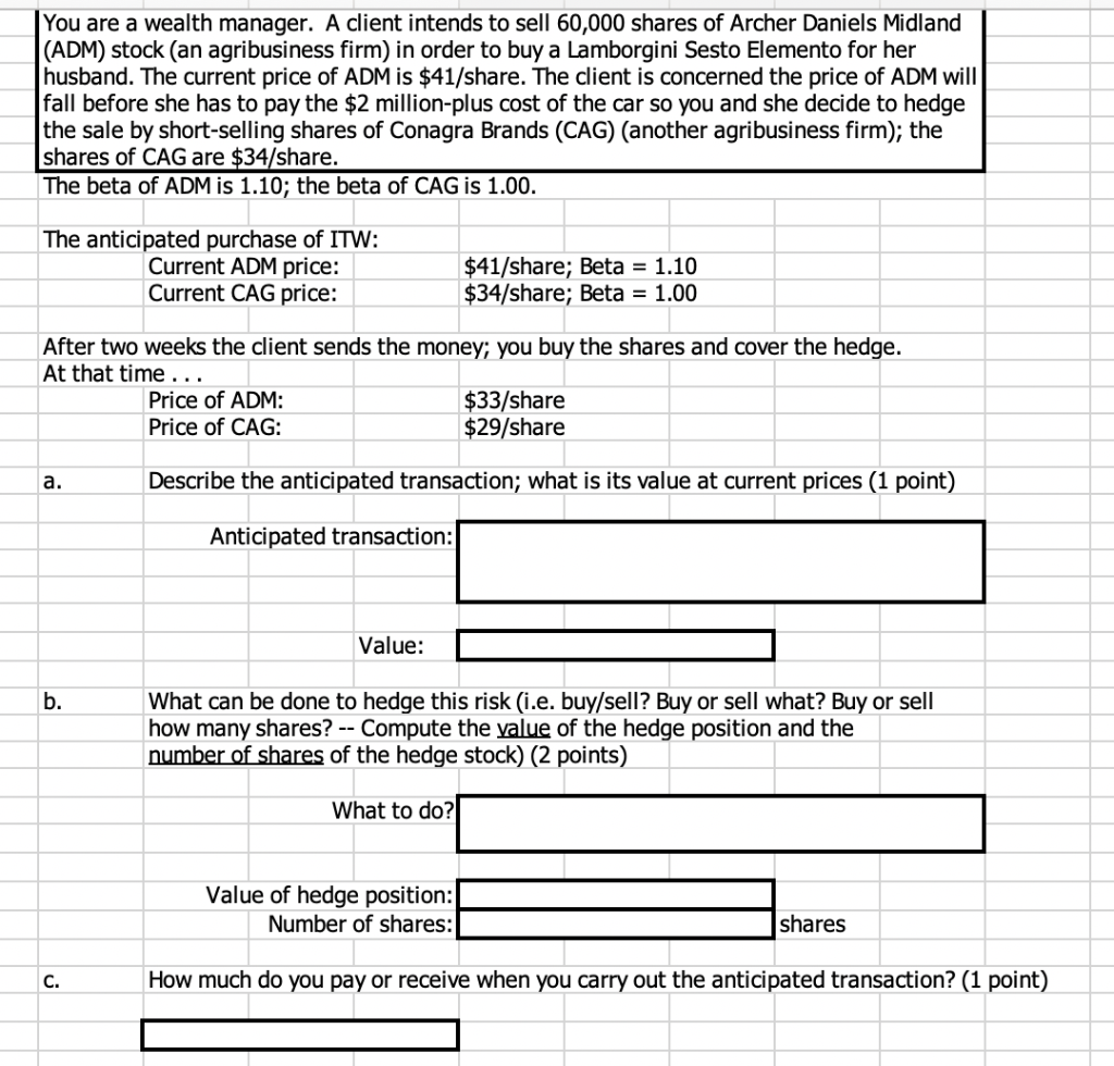 Hedging You are a wealth manager. A client intends to sell 60,000
