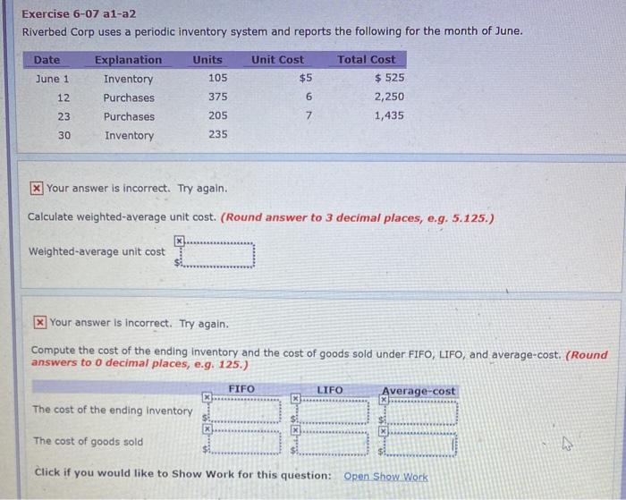  Exercise 6-07 al-a2 Riverbed Corp uses a periodic inventory system and