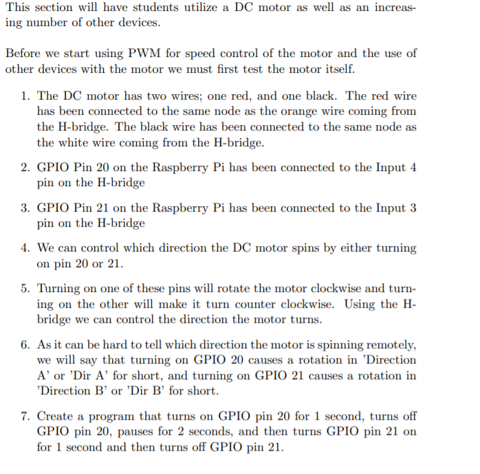  This section will have students utilize a DC motor as well