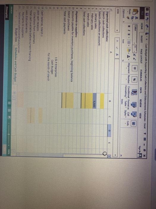 and the related Schedules for Expected cash collections and Payments to suppliers.