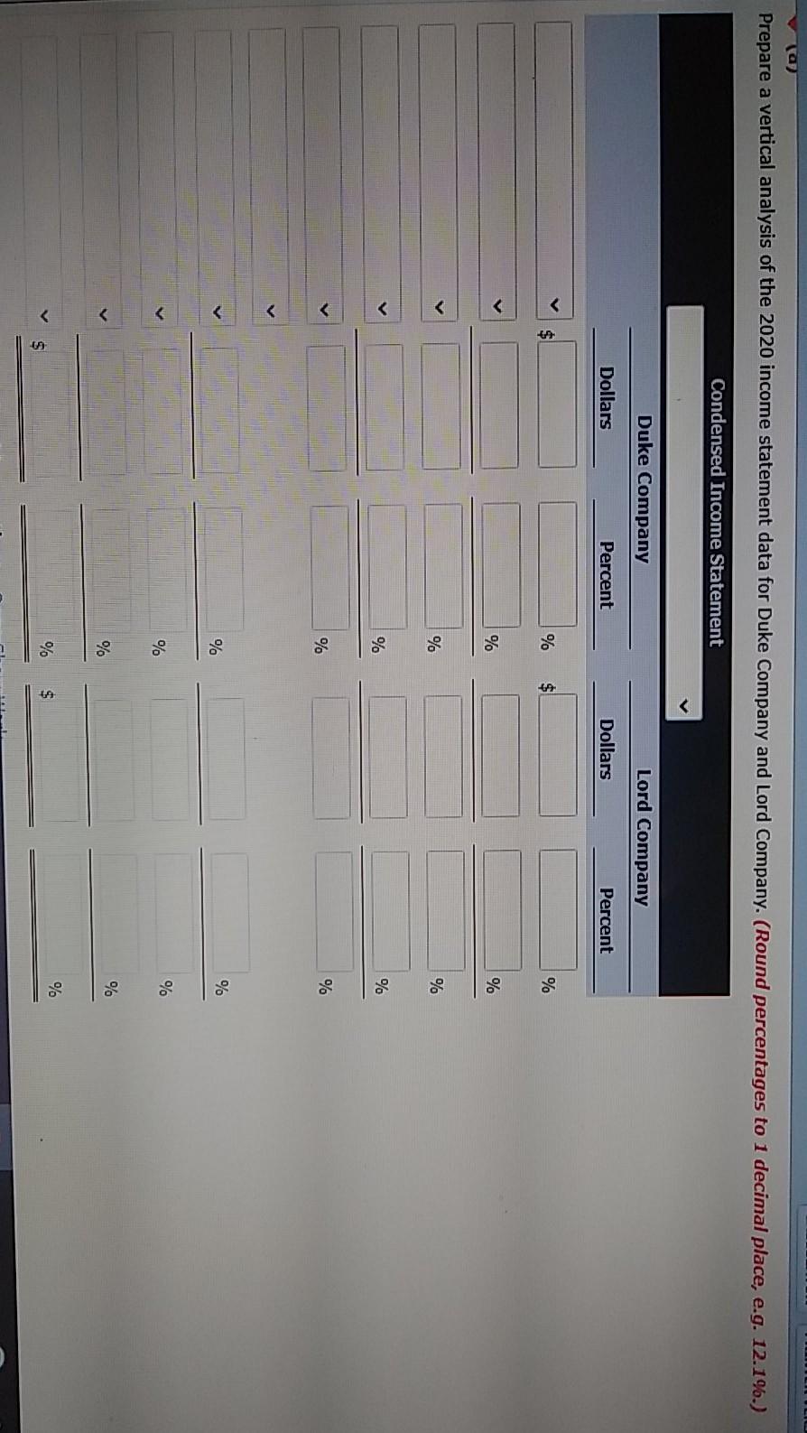 Lord Company, two competitors. All balance sheet data are as of December