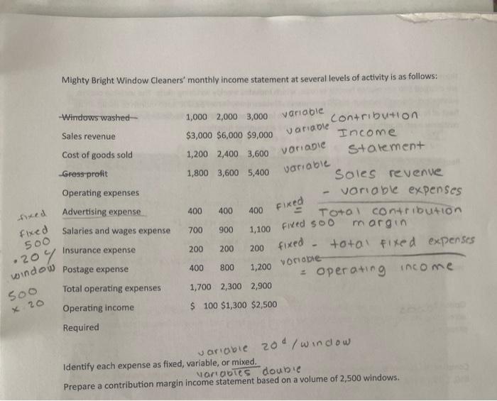 prepare a contribution margin income statement based on a volume of 2,500
