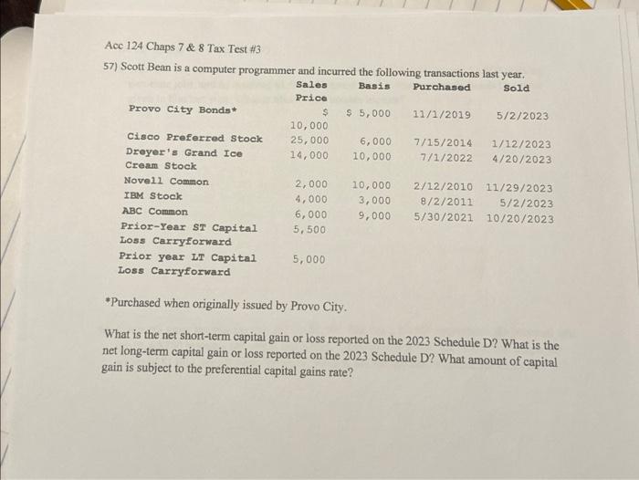 I need help please. Acc 124 Chaps 7&8 Tax Test #3 57)