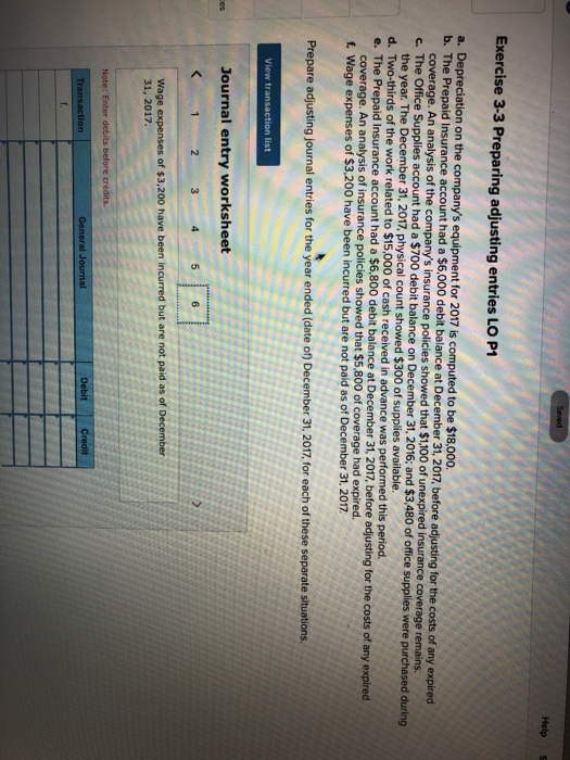  Help Exercise 3-3 Preparing adjusting entries LO P1 a. Depreciation on