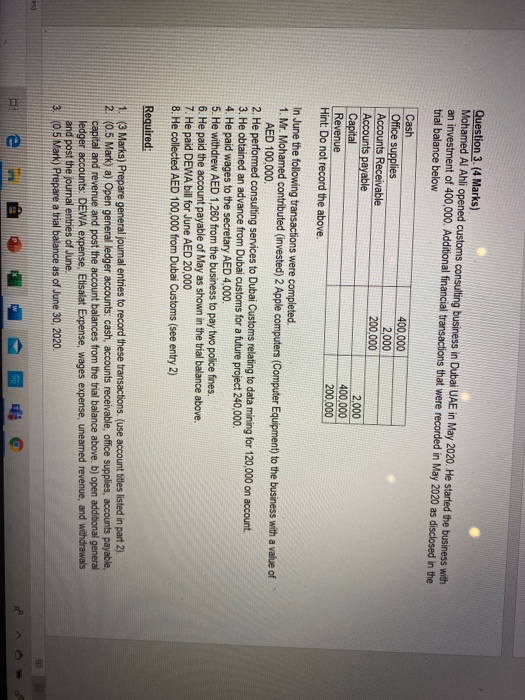  Question 3. (4 Marks) Mohamed Al Ahli opened customs consulting business
