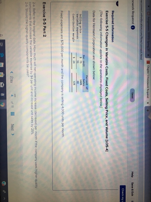 Costs, Fixed Costs, Selling Price, and Volume [LO5-4] The following information applies