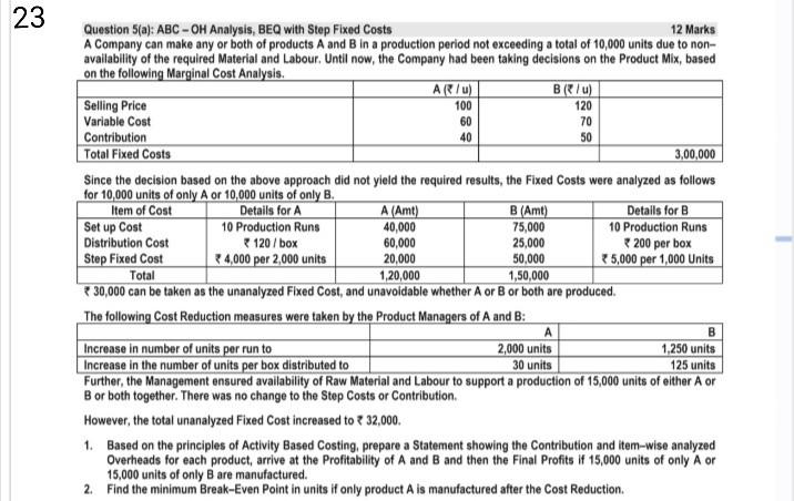 23 40 Question 5(a): ABC - OH Analysis, BEQ with Step