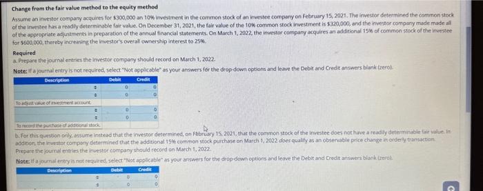  Change from the fair value method to the equity method Assume